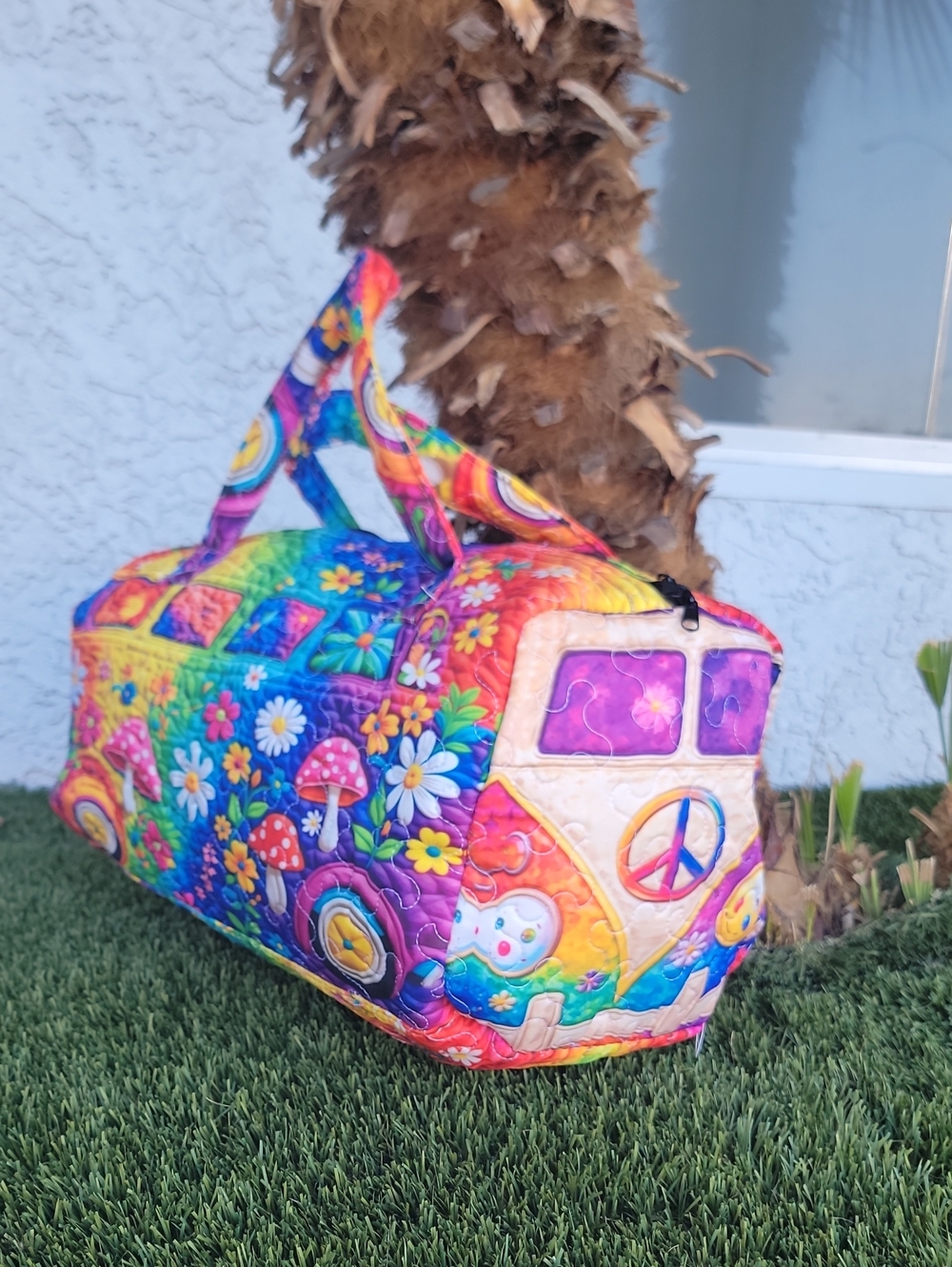 Hippie Rainbow Van Quilted Duffle Bag - Picture 5 of 11